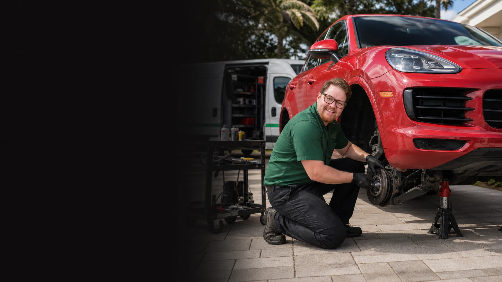 Garrett's Garage mechanic replacing a Porsche Cayenne CV axle